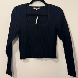 NWT Madewell Ribbed Square Neck Long Sleeve Top Size Large Black
